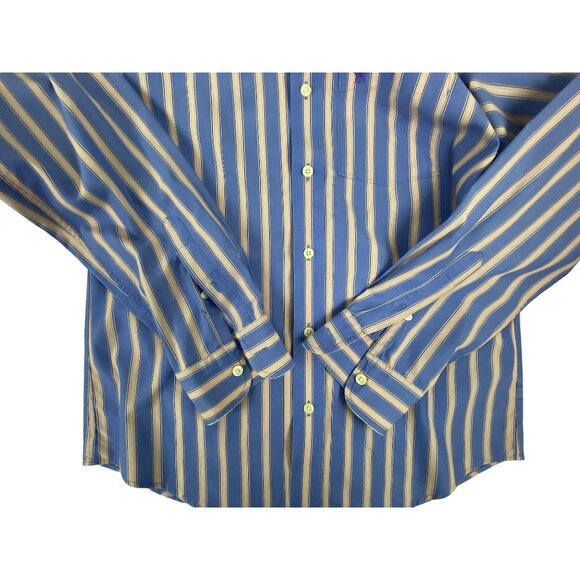 Vintage Abercrombie Mens Blue & Peach Muscle Fit Striped Button-Down Shirt Med - Picture 11 of 16